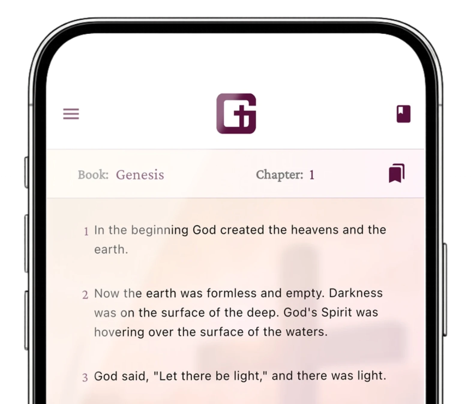 Graeya Bible reader showing Genesis chapter 1