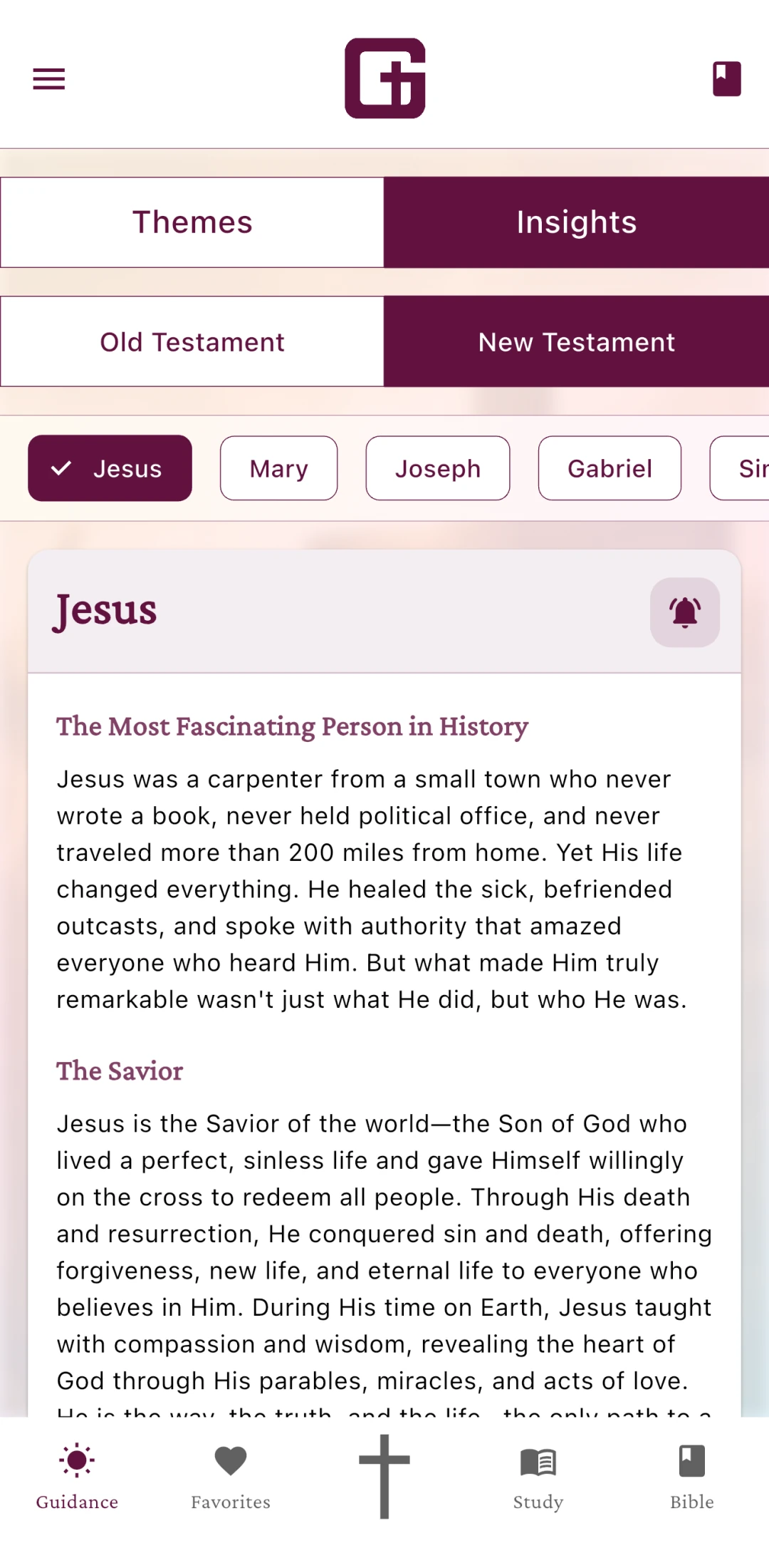 Guidance screen showing Bible people insights