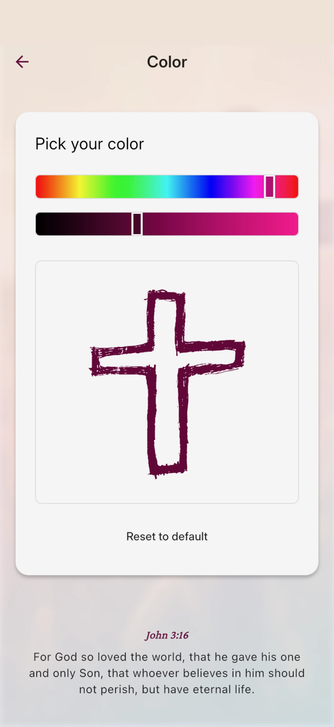 App menu showing color selection options